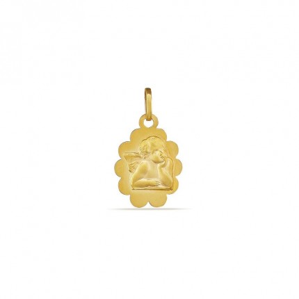 Pendente de medalha em ouro amarelo 9K com anjo em relevo