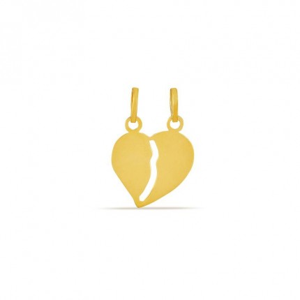 Pendente de coração partido em ouro amarelo 9K cortado ao meio