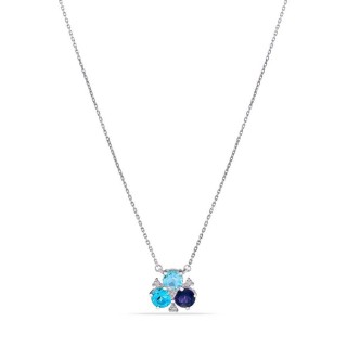 Collar de oro blanco 9K flor de topacio. diamante y amatista