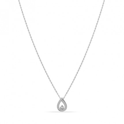 Collar de oro blanco 9K colgante lágrima y diamante 0.01 ct