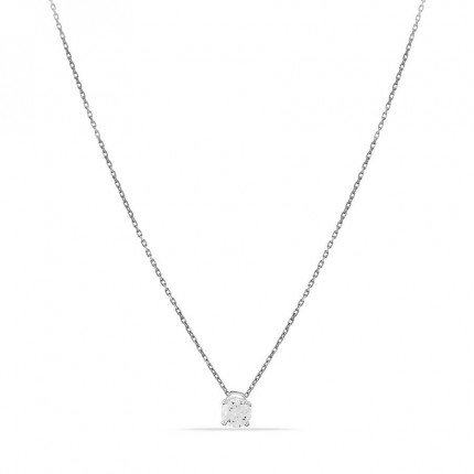Collar de oro blanco 9K y colgante con circonita