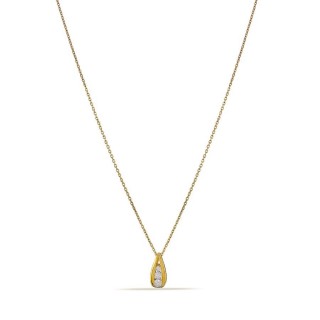 Colar em ouro amarelo 9K de 42 cm, pendente lágrima com 3 zircónias