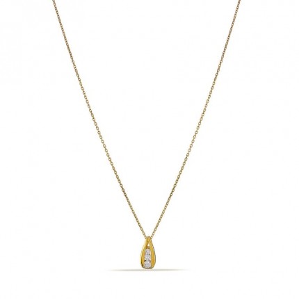 Colar em ouro amarelo 9K de 42 cm, pendente lágrima com 3 zircónias