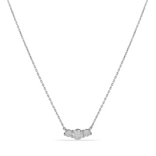 Collar de oro blanco 9K barra horizontal con 3 circonitas