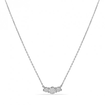 Colar em ouro branco 9K com barra horizontal com 3 zircónias