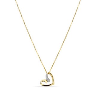 Colar em ouro amarelo 9K de 42 cm e coração com zircónias