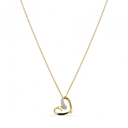 Colar em ouro amarelo 9K de 42 cm e coração com zircónias