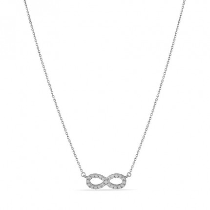 Collar de oro blanco 9K de 42 cm, colgante infinito con circonitas