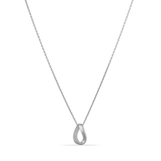 Collar de oro blanco 9K de 42 cm, colgante gota con circonitas