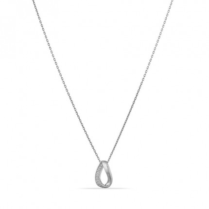 Collar de oro blanco 9K de 42 cm, colgante gota con circonitas