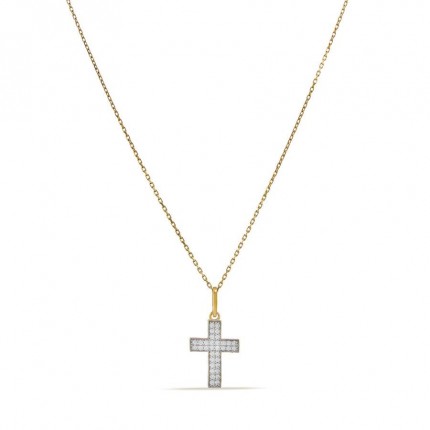 Colar em ouro amarelo 9K com pendente cruz com zircónias