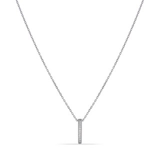 Collar de oro blanco 9K colgante barra con circonitas