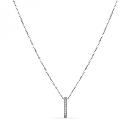 Collar de oro blanco 9K colgante barra con circonitas