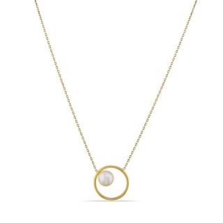 Collar de oro amarillo 9K colgante círculo con perla