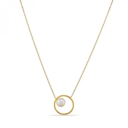 Colar em ouro amarelo 9K com pendente de círculo com pérola