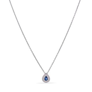 Collar de oro blanco 9K colgante lágrima zafiro diamantes