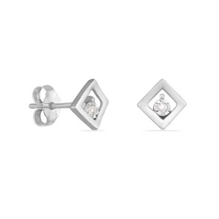 Pendientes de oro blanco 9K rombo con diamante