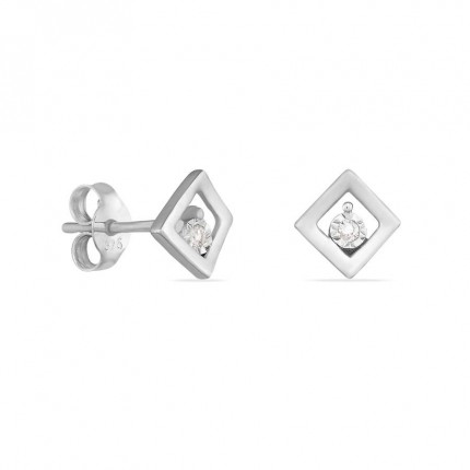 Pendientes de oro blanco 9K rombo con diamante