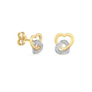 Pendientes de oro amarillo 9K corazones con diamante
