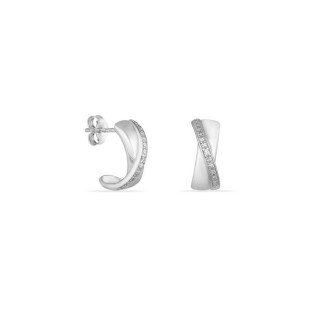 Pendientes 5 x 12 mm de oro blanco 9K medio aro con diamantes