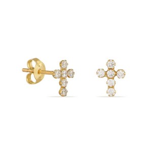 Pendientes de oro amarillo 9K cruz con circonitas