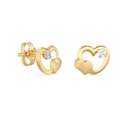 Pendientes de oro amarillo 9K doble corazón con circonita