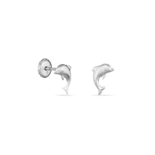 Pendientes de oro blanco de 18K delfín dorado
