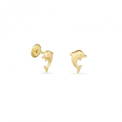 Pendientes diseño delfín de oro amarillo 18K