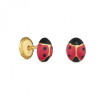 Pendientes de oro amarillo 9K mariquita esmaltada