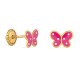 Pendientes de oro amarillo 9K mariposas rosas esmaltadas