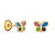 Brincos borboleta multicoloridos  em ouro amarelo 9K