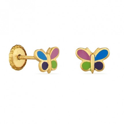 Pendientes de oro amarillo 9K mariposa multicolor esmaltada