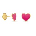 Brincos de coração rosa esmaltado em ouro amarelo 9K