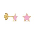 Brincos em ouro amarelo 9K estrela rosa esmaltada
