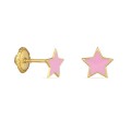 Pendientes de oro amarillo 9K estrella rosa esmaltada