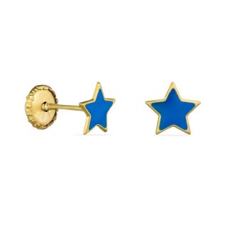 Pendientes de oro amarillo 9K estrella azul esmaltada
