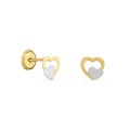 Pendientes de oro amarillo 9K rodiado dos corazones