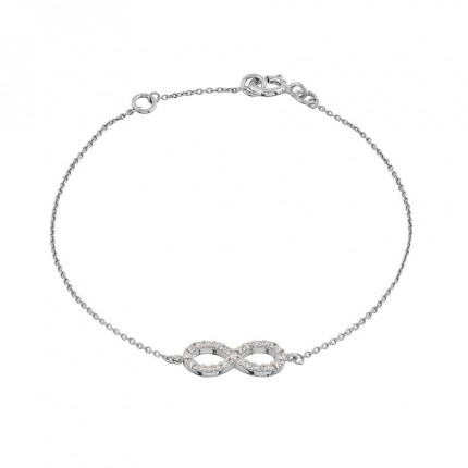 Pulsera de oro blanco de 9K símbolo infinito con circonitas