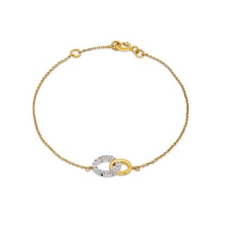 Pulseira em ouro bicolor 9k com círculos e zircónias