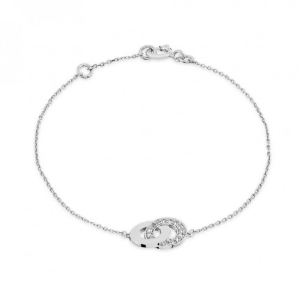 Pulsera en oro blanco 9K con dos aros entrelazados  uno con circonitas