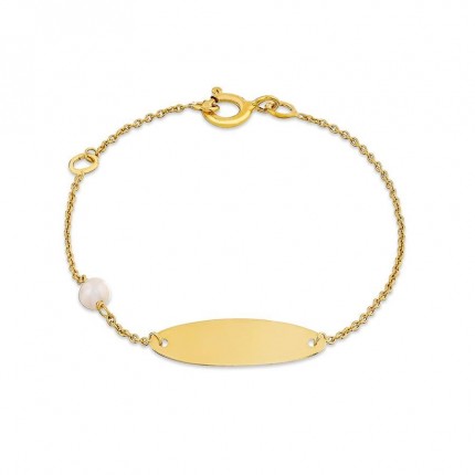 Pulsera de oro amarillo 9K bebé identidad perla agua dulce