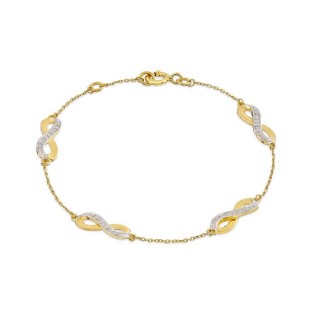 Pulseira em ouro bicolor 9K símbolo do infinito diamante 0.032 ct