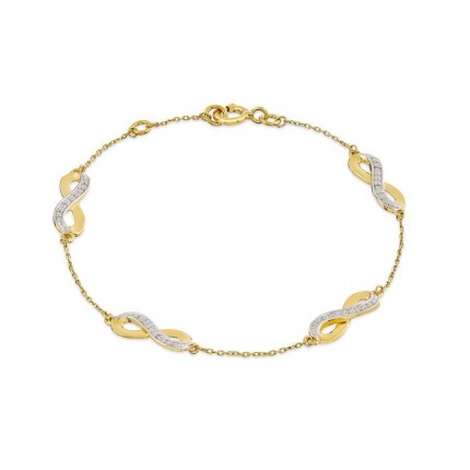 Pulsera de oro bicolor 9K símbolo infinito diamante 0.032 ct
