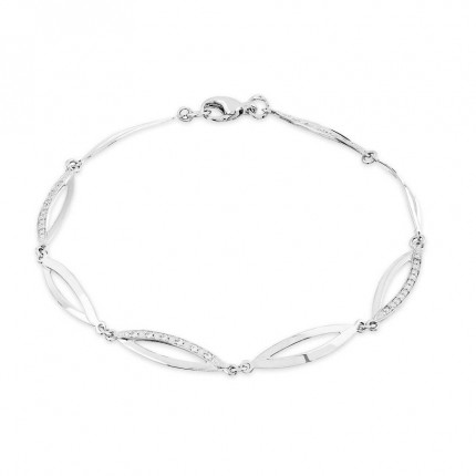 Pulsera de oro blanco 9K diseño ondas con circonitas