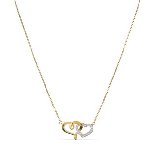 Colar em ouro 9K bicolor  pendente 2 corações entrelaçados