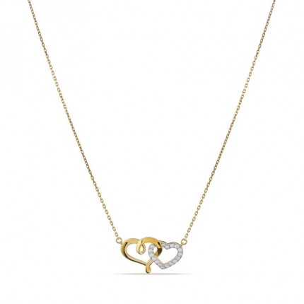 Colar em ouro 9K bicolor  pendente 2 corações entrelaçados