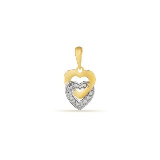 Colgante de oro de 18K 2 corazones con diamantes 0.01 ct