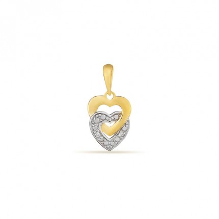 Pendente em ouro 18K 2 corações com diamantes 0.01 ct