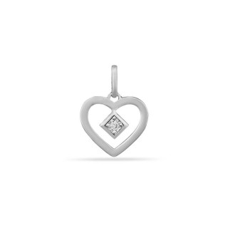 Pendente em ouro branco 18K coração e losango com diamante