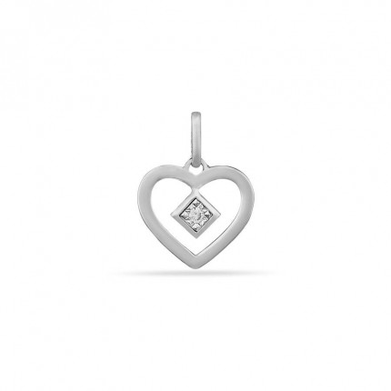 Pendente em ouro branco 18K coração e losango com diamante